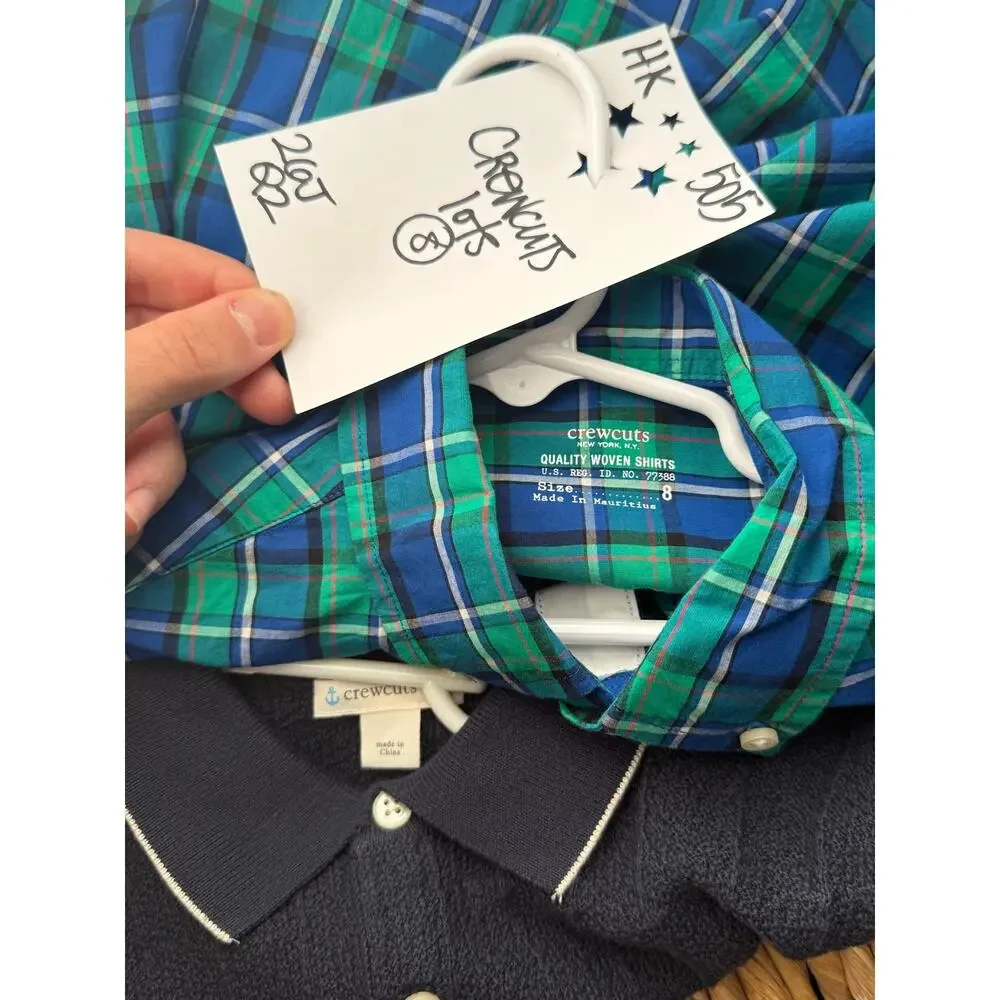 Crewcuts Shirt Lot Boys Size 8 Plaid Button Down, Knit Polo